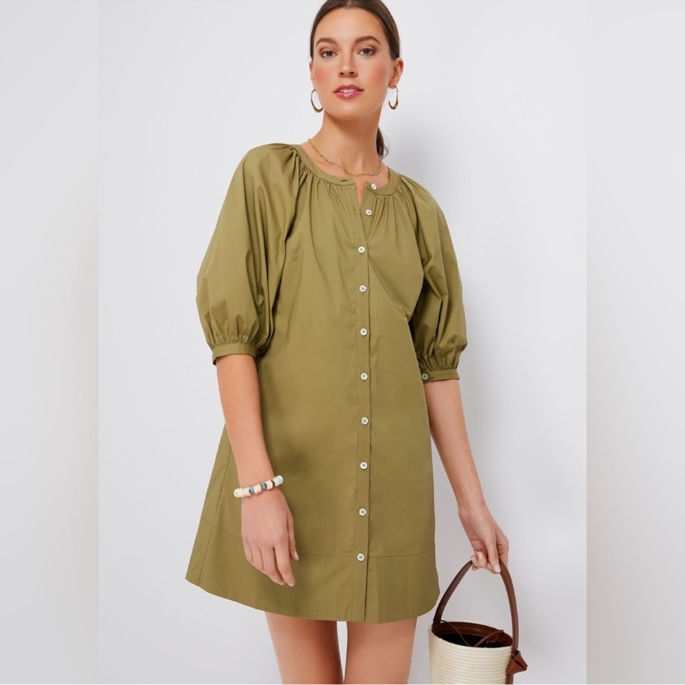 Olive Green Puff Sleeve Dress